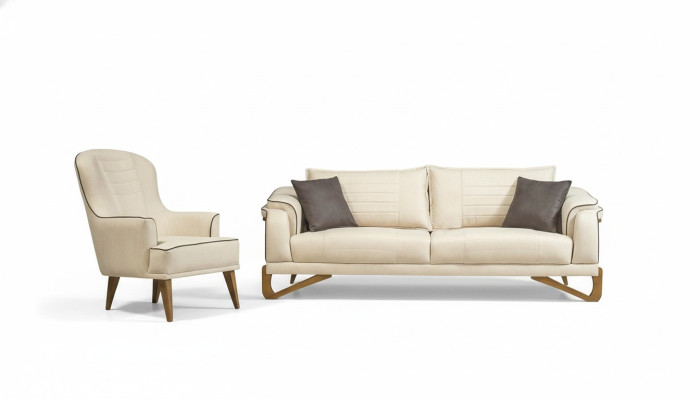 Sofa set beige with wooden frame 3+1 seater couches furniture sets