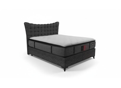 Box spring bed luxury double bed incl. mattress with checkered pattern gray