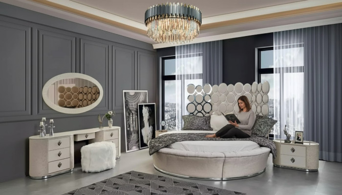 Bedroom set modern bed + 2 nightstands + dressing table + mirror new