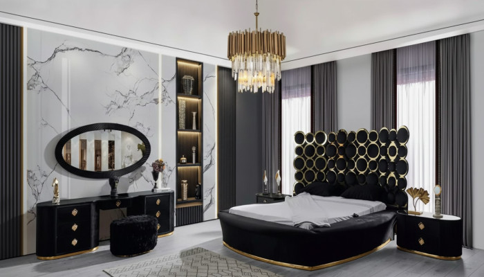 Complete bedroom set luxury bed 2x bedside tables dressing table mirror 5-piece