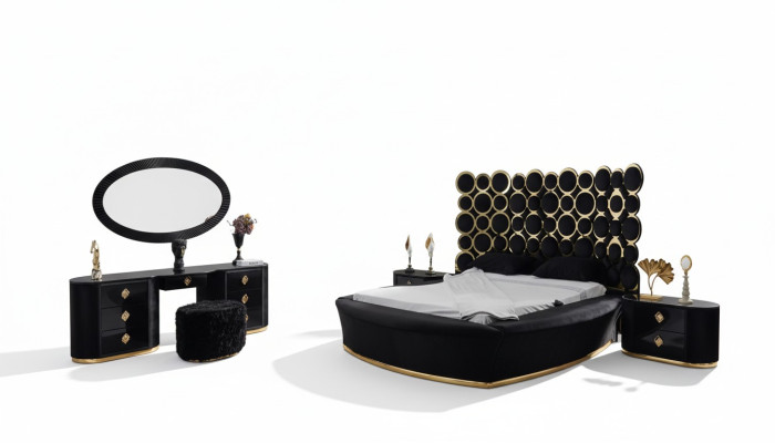Complete bedroom set luxury bed 2x bedside tables dressing table mirror 5-piece