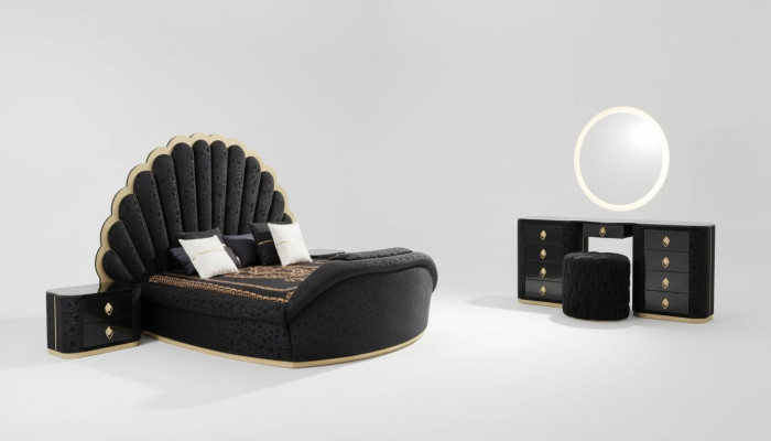 Modern luxury bedroom furniture made from high-quality fabric and sturdy wood.
