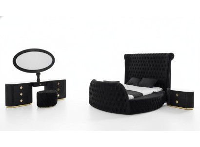 Bedroom black set bed 2x nightstands dressing table Chesterfield 5-piece