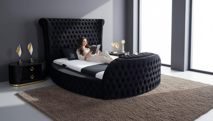 Bed black Chesterfield modern hotel bed double bed modern upholstered bed