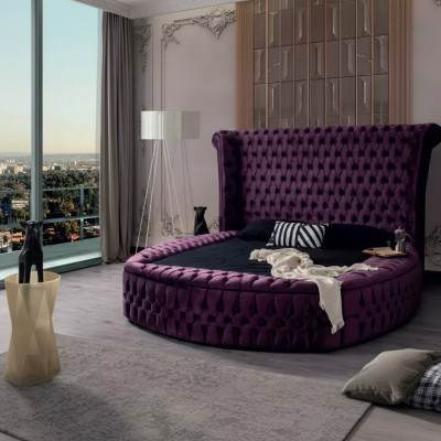 Round Chesterfield Bed Purple Beds Furniture Velvet Textile Hotel Interior Double