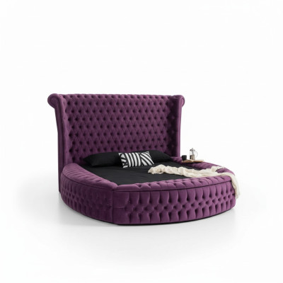 Round Chesterfield Bed Purple Beds Furniture Velvet Textile Hotel Interior Double