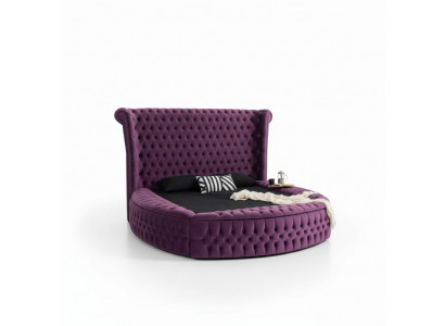 Round Chesterfield Bed Purple Beds Furniture Velvet Textile Hotel Interior Double