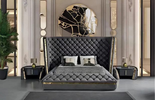 Chesterfield Bedroom Set Bed 2x Nightstands Dressing Table Wardrobe 5-piece Set