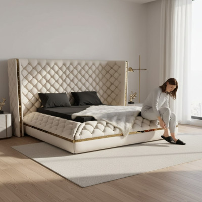 Bed white Chesterfield modern hotel bed double bed new modern bed