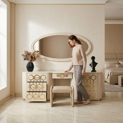 Designer set of dressing table and mirror for the bedroom in a modern style