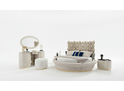 Modern bedroom set: bed + 2x nightstands + dressing table + mirror, 5-piece set
