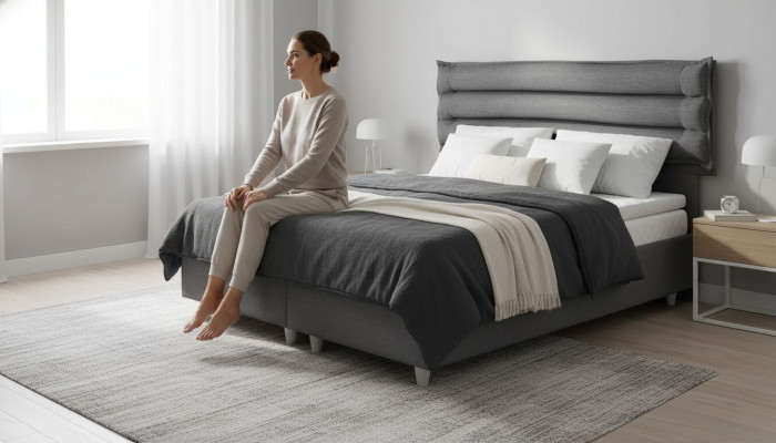 Luxury bed with mattress complete set bed box ears gray velvet 180x200