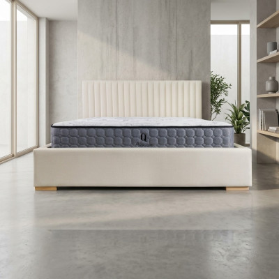 Bed Beige Double Bed Wood Modern Elegant Bed Upholstery Fabric Bedroom New