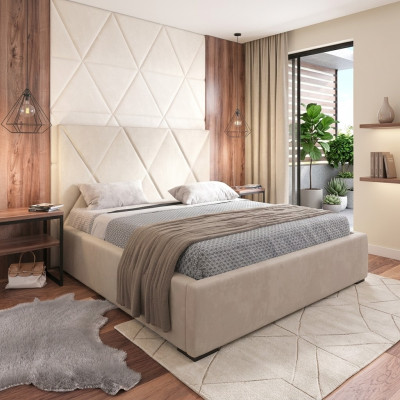 Bed Beige Double Bed Style Elegant Bed Upholstery Fabric Bedroom Modern New