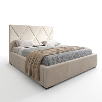 Bed Beige Double Bed Style Elegant Bed Upholstery Fabric Bedroom Modern New