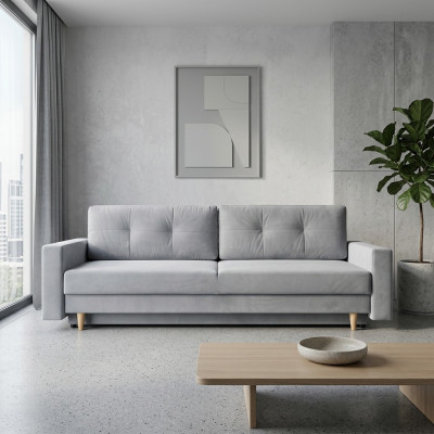 Comfortable and functional extendable 3-seater sofa in light gray color in modern style