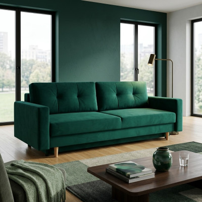 Functional and ultra comfortable 3-seater sofa bed in luxurious green