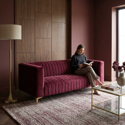 Stylish ultra-comfortable 2-seater sofa in purple becomes a bright accent in your interior.