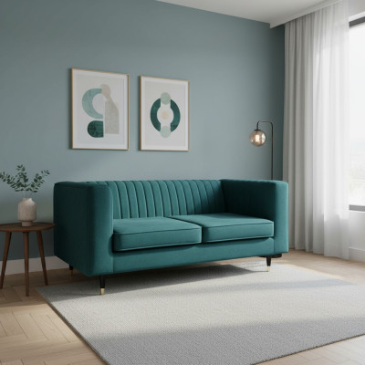 Sofa 2-Seater Green Elegant Modern Luxury Design Wood Furniture Upholstered Fabric New