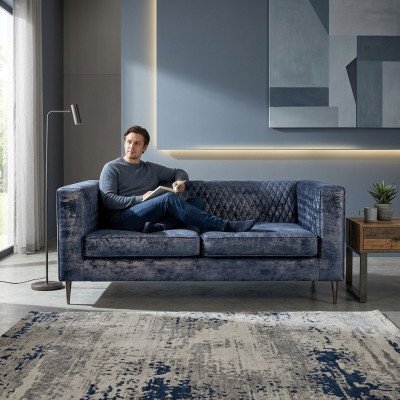 2-seater sofa blue elegant modern luxury design wood furniture upholstery fabric new