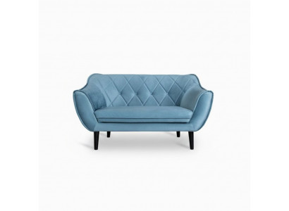 Comfortable, soft 2-seater sofa in luxurious upholstery in delicate blue color