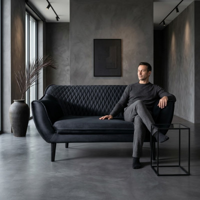 Sofa 2-seater black modern living room luxury design wood furniture upholstery fabric
