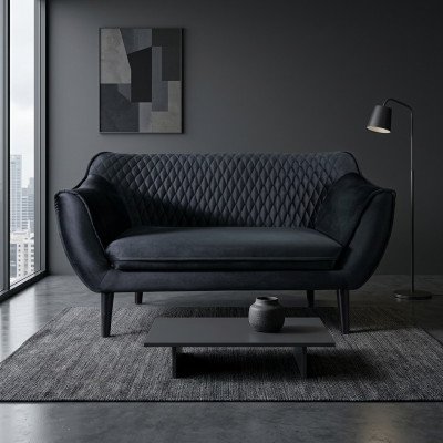 Sofa 2-seater black modern living room luxury design wood furniture upholstery fabric
