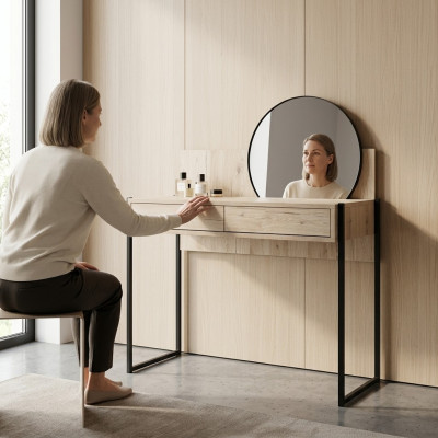 Vanity table beige bedroom mirror furniture design elegant luxury beautiful new