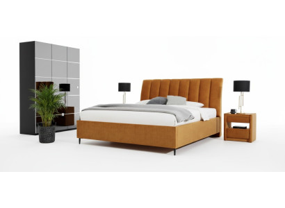 Luxury sideboard with mirror, stylish beige dresser, modern furniture design set, new