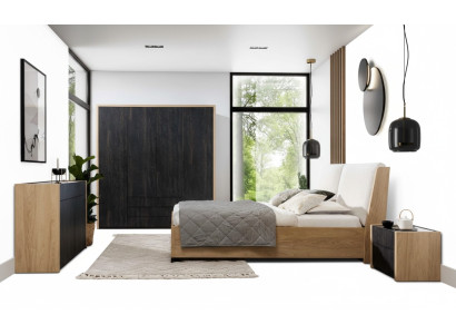 Bedroom set beige bed 2x nightstands chest of drawers wardrobe modern 5-piece.