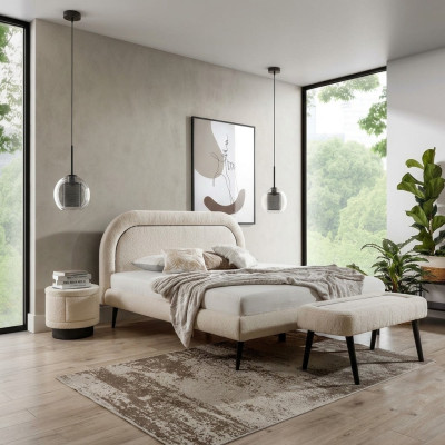 Bedroom set white bed elegant 2x nightstands luxury stool modern.