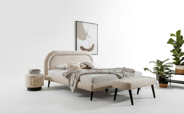 Bedroom set white bed elegant 2x nightstands luxury stool modern.