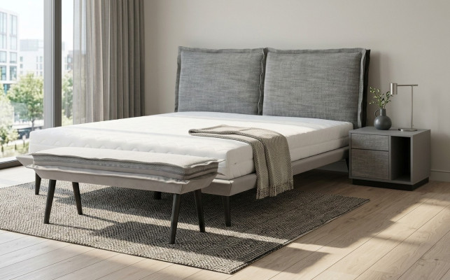 Bedroom set gray bed elegant 2x nightstands luxury stool modern 4-piece.