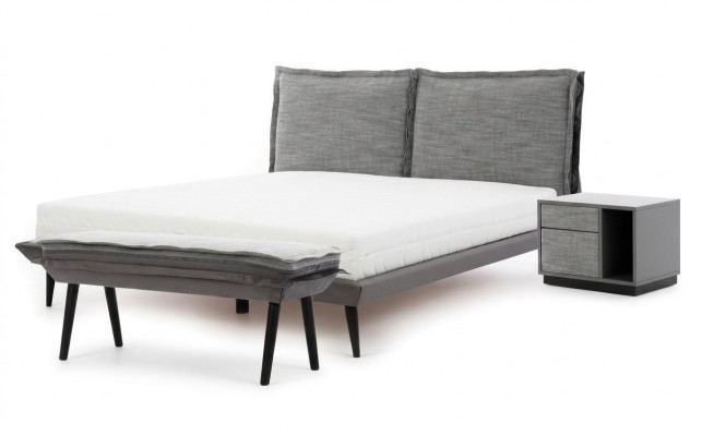 Bedroom set gray bed elegant 2x nightstands luxury stool modern 4-piece.