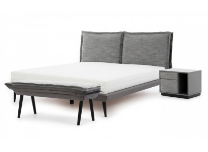 Bedroom set gray bed elegant 2x nightstands luxury stool modern 4-piece.