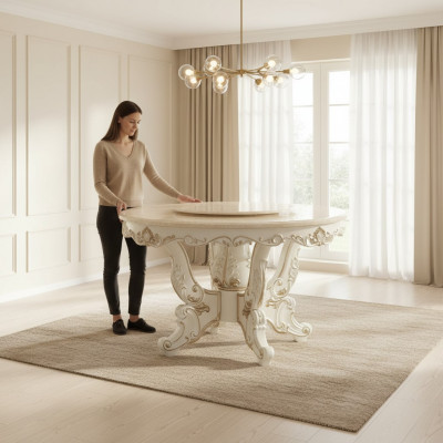 White Round Dining Table Classic Dining Room Luxury Wood Tables Elegant Design
