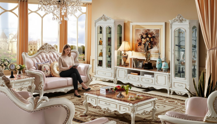 Showcase white luxury living room furniture wood glass design elegant classic