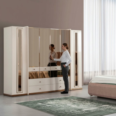 Six-door wardrobe cabinet beige cabinets furniture wood cloakroom cabinet
