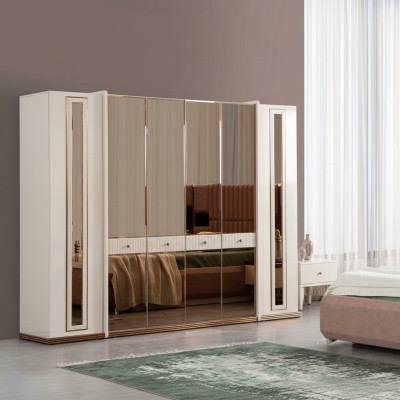 Six-door wardrobe cabinet beige cabinets furniture wood cloakroom cabinet