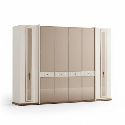 Six-door wardrobe cabinet beige cabinets furniture wood cloakroom cabinet