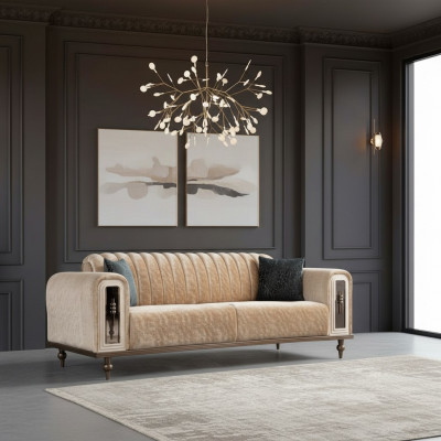 Luxury Bank Sofa Couch Beige Living Room Office Textile Sofas