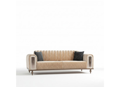 Luxury Bank Sofa Couch Beige Living Room Office Textile Sofas