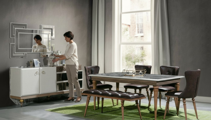 Dining room set bench table chairs dining group table suite sideboard 6-piece.