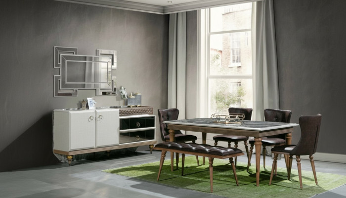 Dining room set bench table chairs dining group table suite sideboard 6-piece.