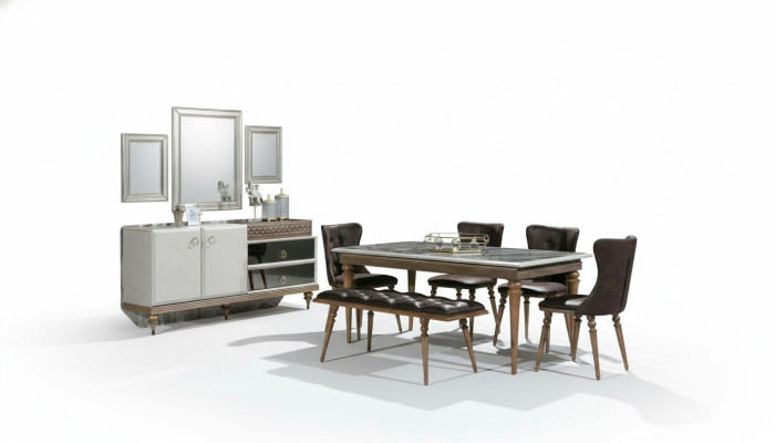 Dining room set bench table chairs dining group table suite sideboard 6-piece.