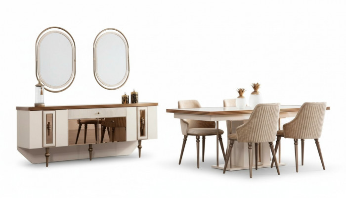 Luxury dining room set, sideboard, table, 4x chairs, 8-piece set