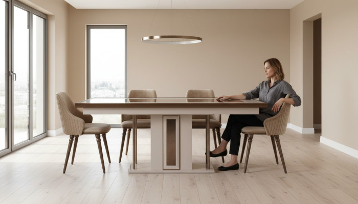 Dining Room Set 4x Armchairs Dining Table Design Furniture Dining Group 5-piece Chair.