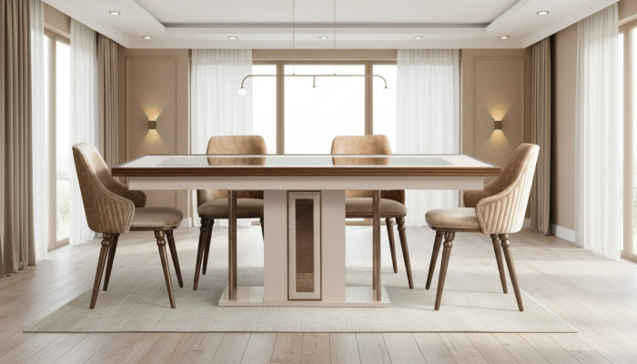 Dining Room Set 4x Armchairs Dining Table Design Furniture Dining Group 5-piece Chair.