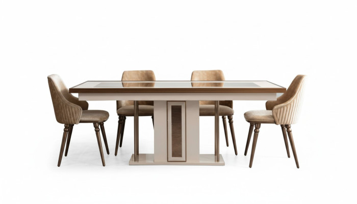 Dining Room Set 4x Armchairs Dining Table Design Furniture Dining Group 5-piece Chair.