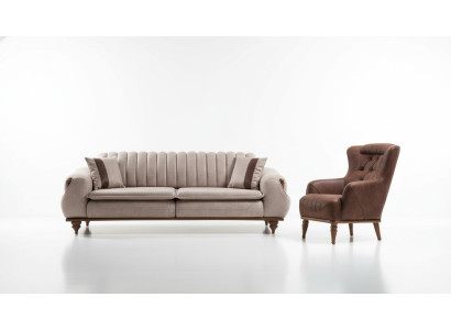 Designer sofa set 3+1 seat coffee table sofa cover fabric brown wood
